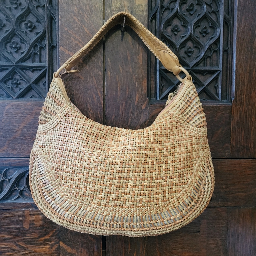 Cole Haan Vivian Two Tone Woven Leather Hobo Shoulder Bag